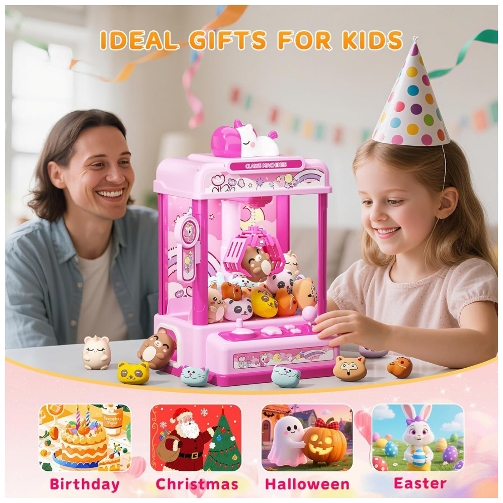 Máquina de Garra Mini Arcade Rosa Skirfy – Vending Machine de Unicórnio com 20 Mini Pelúcias e Som Divertido - Imagem 8