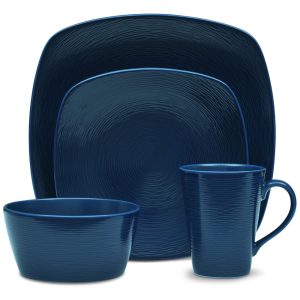 Aparelho de Jantar para Todas as Ocasiões com 4 Peças Formato Quadrado e Material de Porcelana Noritake 4397-04P Azul