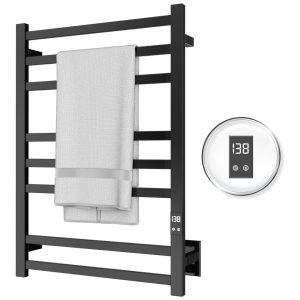 Aquecedor de Toalhas 8 Barras com Aquecimento Rápido Timer de Desligamento Automático Acabamento Preto FoscoOpções com Fiação ou PluguePeaktrivol