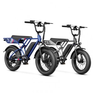 Kit Bicicleta elétrica Jasion RetroVolt cinza e azul pneus 20x4 suspensão dupla motor 2000W pico bateria 48V 13Ah 70 km 7 marchas 110V