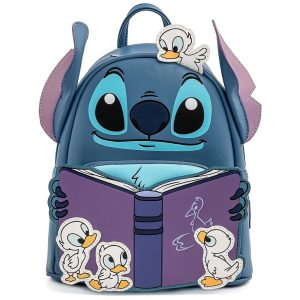 Mini Mochila Stitch 10L com Zíper Alças Ajustáveis e Forro em Tecido Estampado Loungefly Azul