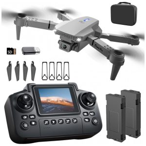 Drone E88 com Controlador de Tela Cartão SD Drone Mini Dobrável para Iniciantes 2 Baterias Voo de Ponto a Ponto 360º Elecci
