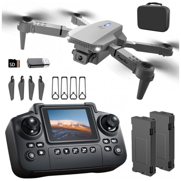 Drone E88 com Controlador de Tela, Cartão SD, Drone Mini Dobrável para Iniciantes, 2 Baterias, Voo de Ponto a Ponto 360º, Elecci,