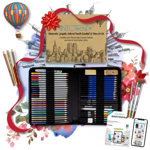 Kit Lápis de Cor Profissional Prina com Estojo 55 peças Tintas Acrílicas Aquarela NIL TECH Multi set Preto