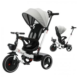 Triciclo para bebê UBRAVOO carrinho de passeio para bicicleta de empurrar para bebê 6 em 1 guarda corpo removível para bicicleta infantil dossel ajustável arnês de segurança pedal dobrável cesto de zenamento freio design de absorção de choque