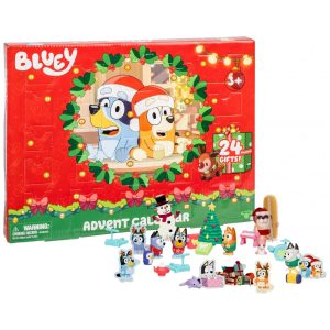Calendário do Advento de Natal Mini Figuras Bluey 24 Dias de Contagem Regressiva com Bingo Festivo Muffin e Meias para Idades a partir de 3 Anos