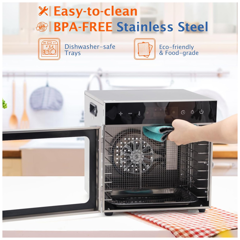 Desidratador de Alimentos Oritouchpop 8 Bandejas de Aço Inoxidável Controle de Temperatura 90°C Temporizador 24H 400W - Imagem 4