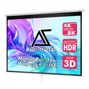 Tela Retrátil AKIA SCREENS para Projetor 110 Polegadas Manual Compatível 8K/4K/3D Branca Montagem no Teto ou Parede