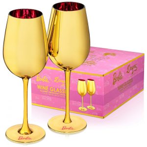 Kit de Taças para Vinho da Barbie 500 mL Ouro com Vidro de Cristal Rosa 2 Un Dragon Glassware