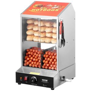 Máquina para Hot Dog a Vapor até 96 Salsichas e 30 Pães por Vez 110V VEVOR Prata