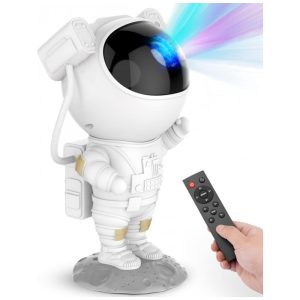 Projetor de Estrelas Astronauta Galáxia e Nebulosa Luminária de Teto com LED Timer e Controle Remoto Decoração Infantil Branco