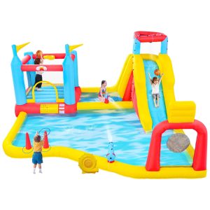 Parque Aquático Inflável Gigante com Toboágua Castelo Pula-Pula com Parede de Escalada Canhões de Água Cestas de Basquete.WELLFUNTIME