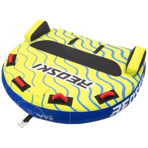Boia Rebocável para 2 Pessoas Carga Máx 154 kg com Barbatanas Drenagem e Conector Rápido REOSKI Amarelo e Azul