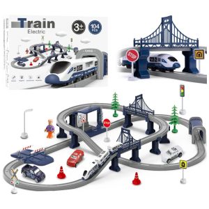 Conjunto de Trenzinho de Brinquedo com 104 Peças e Trilhos Conexão Magnética para Crianças de 3 a 7 anos Wdmiya Azul