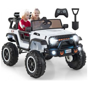 Carro Elétrico Infantil 2 Lugares OLAKIDS Branco 24V 2WD/4WD Jeep 4x550W Controle Remoto LED Suspensão Música 20" Assento Duplo
