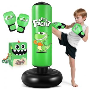 Esnowlee Bolsa de Pancadas Inflável Dinossauro 122 cm com Luvas Brinquedo de Boxe Estável para Crianças 3-8 Anos