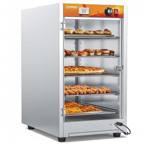 Aquecedor Alimentos Comercial CAMMOO 126L Aço Inoxidável 5 Andares Elemento Aquecimento 304 Porta Vidro Temperado Prateleiras Ajustáveis 900W 120V