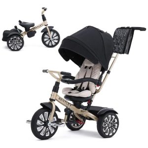 Triciclo Infantil 6 em 1 Oficialmente Projetado pela Bentley com Cobertura e Alça para os Pais POSH BABY KIDS Dourado
