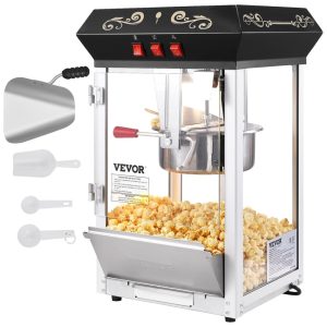 Pipoqueira VEVOR 850W Milho por Fornada Faz 48 Copos Design de Cinema Vidro Temperado e 4 Conchas Inclusas - Preta
