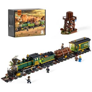 Trem de Carga Velho Oeste Funwhole com iluminação LED 1524 peças locomotiva 4-4-0 escala 1:76