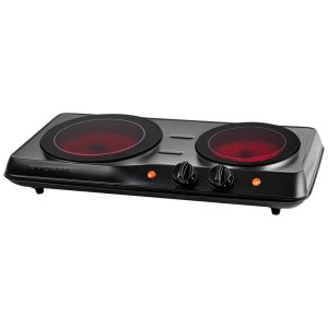 Cooktop Duplo Infravermelho OVENTE 1700W Placa Elétrica Portátil com Cooktop de Vidro Cerâmico de 197cm e 171cm 5 Níveis de Ajuste de Temperatura e Base