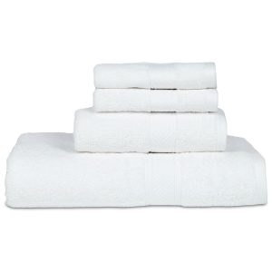 Jogo de Toalhas de Luxo Altamente Absorventes de Qualidade Surpreendente com 4 Peças e 100% Algodão Casa Lino Branca