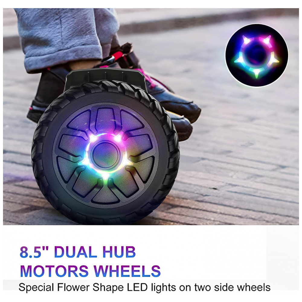 Hoverboard SISIGAD H12 Spray Oil Preto B02 para Crianças de 6 a 12 Anos com Bluetooth LED e Rodas Coloridas de 6,5 Polegadas - Imagem 3