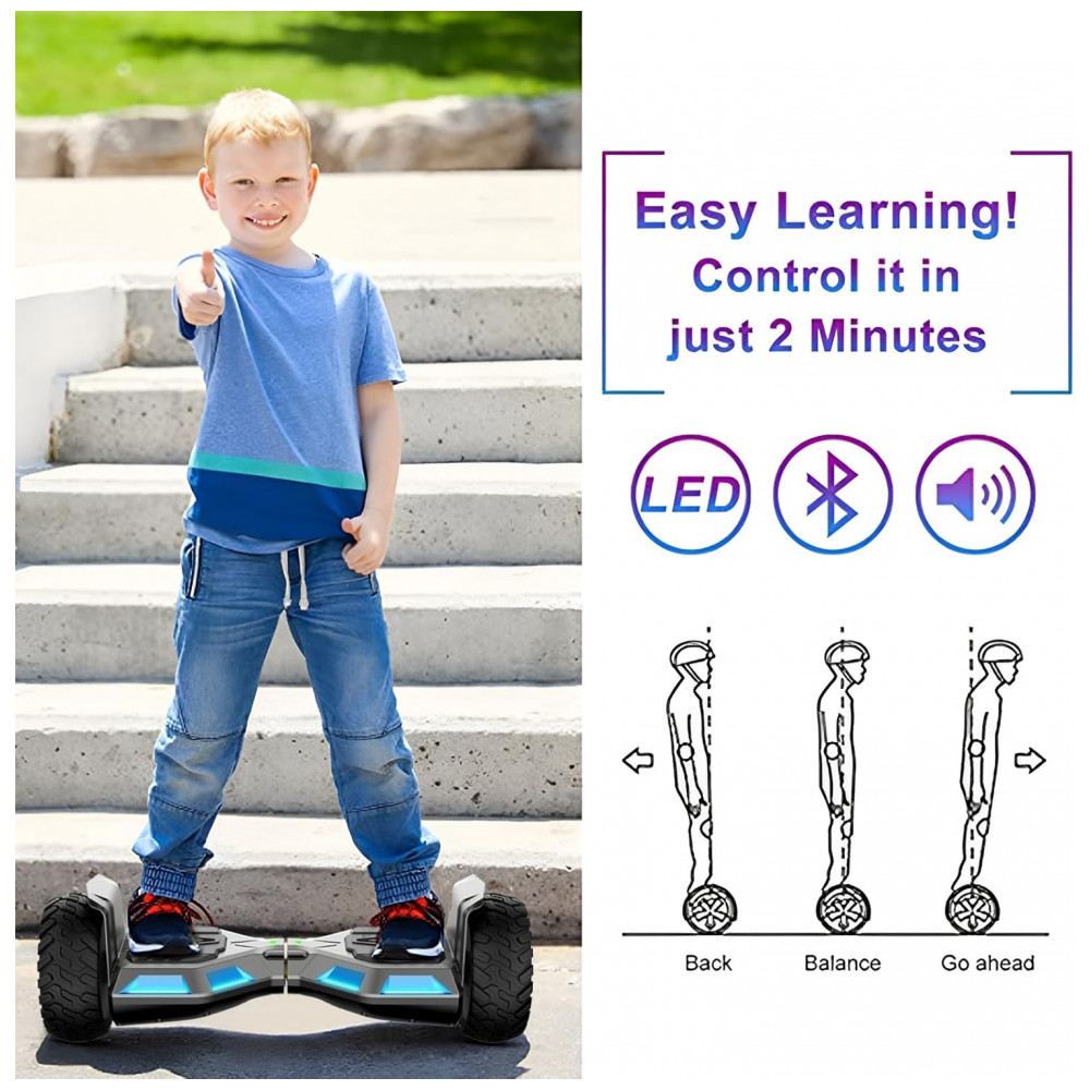 Hoverboard SISIGAD H12 Spray Oil Preto B02 para Crianças de 6 a 12 Anos com Bluetooth LED e Rodas Coloridas de 6,5 Polegadas - Imagem 5
