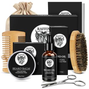 Kit para Barba Profissional Portátil com Cera e Pente 5 Itens RAFFIN Preto
