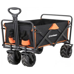 Carrinho Dobrável para Camping e Jardim com Rodas tradicionais para todos os Terrenos Capacidade 160kg EchoSmile Preto e Laranja