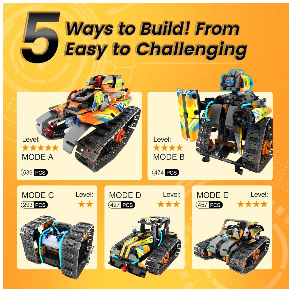 Kit Educativo de Engenharia Azul e Branco – Hodurgyi 5‑em‑1 STEM Building Set, Controle Remoto e APP, 554 Peças - Imagem 6