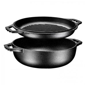 Bruntmor Panela de Ferro Fundido 2 em 1 Capacidade 3L Pre Temperada