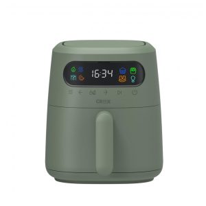 Fritadeira elétrica air fryer digital 3L CRUX x Marshmello verde oliva TurboCrisp 1300W com controle de temperatura e timer programável 110V