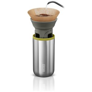 Cafeteira Elétrica Programável Cuppamoka Mini Portátil de Filtro 310 mL com 10 Filtros de Papel Aço Inox WACACO Prateado