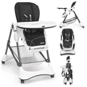 Cadeira de Alimentação Cadeirão com 4 Rodas e Cesta de zenamento INFANS Cinza