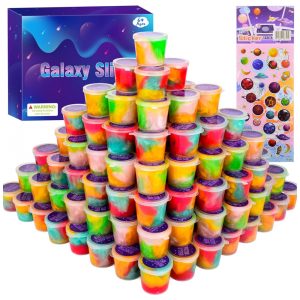 Kit de Slime de Galáxia com 68 Potes de 20g para Atividades Sensoriais Idade Recomendada 10 a 12 Anos