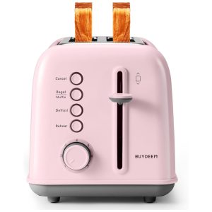 Torradeira BUYDEEM DT620 Rosa 2 Fatias com Fendas Largas Função Bagel e Muffin Bandeja de Migalhas Removível e 7 Níveis de Tostagem 110V