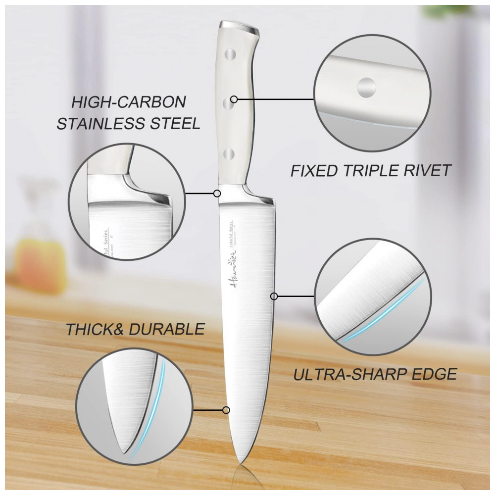 Conjunto de Facas em Aço Inoxidável com Bloco de Bancada e Rebite Triplo Forjado Clássico 14 Peças Harriet Branco - Imagem 4