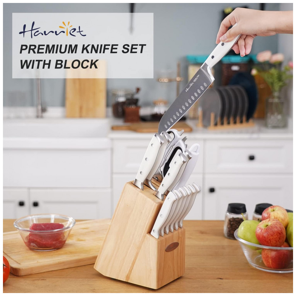 Conjunto de Facas em Aço Inoxidável com Bloco de Bancada e Rebite Triplo Forjado Clássico 14 Peças Harriet Branco - Imagem 5