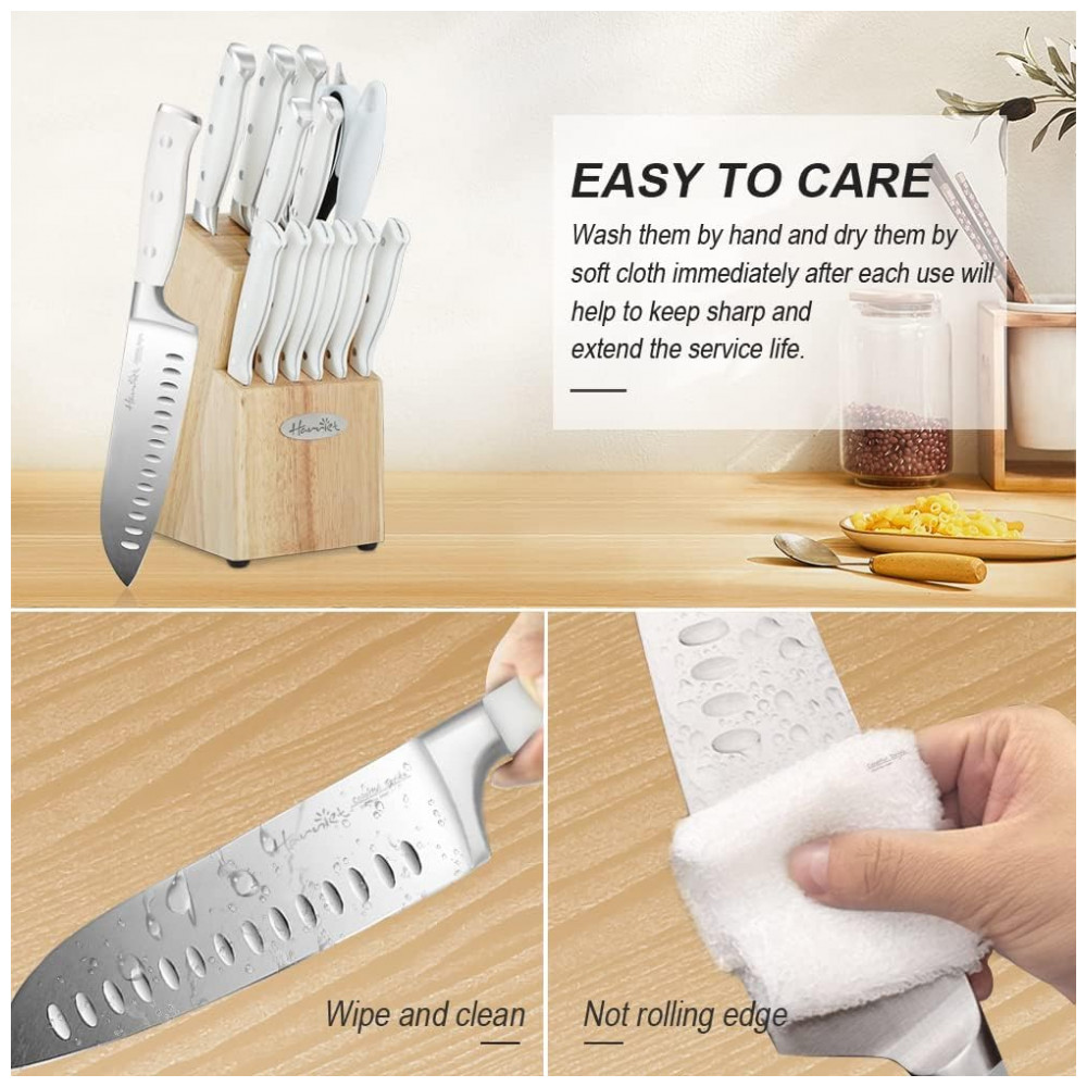 Conjunto de Facas em Aço Inoxidável com Bloco de Bancada e Rebite Triplo Forjado Clássico 14 Peças Harriet Branco - Imagem 6