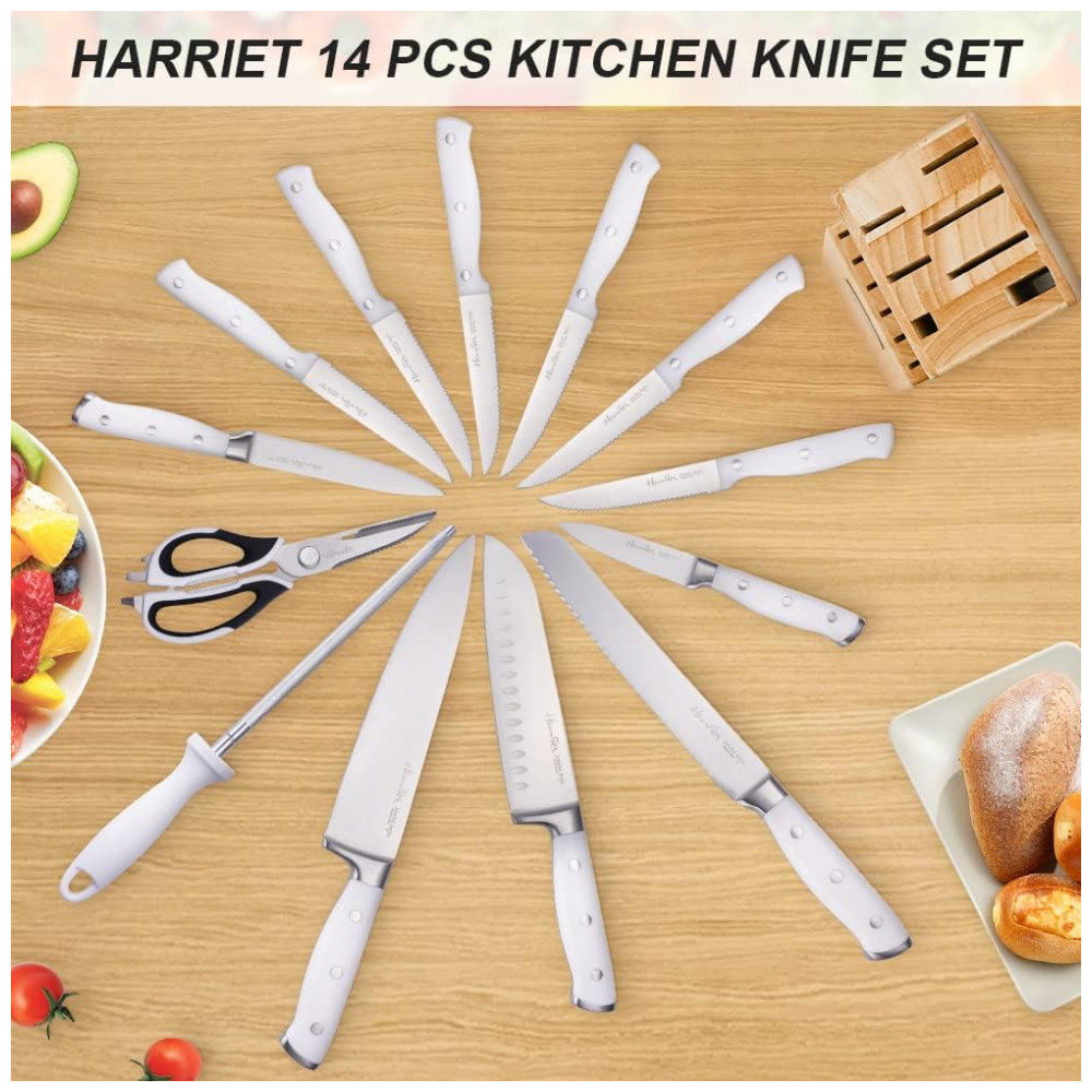 Conjunto de Facas em Aço Inoxidável com Bloco de Bancada e Rebite Triplo Forjado Clássico 14 Peças Harriet Branco - Imagem 7