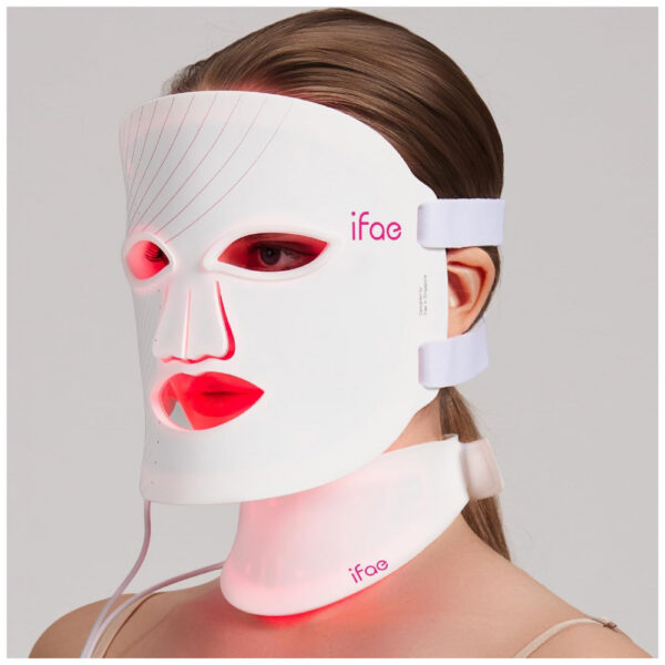Máscara de Terapia de Luz Vermelha para Rosto e Pescoço, 7 Cores com Máscara de Luz Led de Terapia para Rosto com Proteção Ocular e Controle Remoto, D