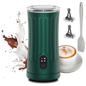 Espumador de Leite Multifuncional 4 em 1 com Controle de Temperatura e Desligamento Automático para Café Latte Cappuccino e CháOvetedot