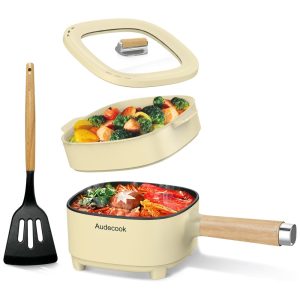Panela Elétrica Audecook 2 Litros com Frigideira Cerâmica 20cm Fogão Portátil para Ramen Bife Arroz Aveia e Sopa