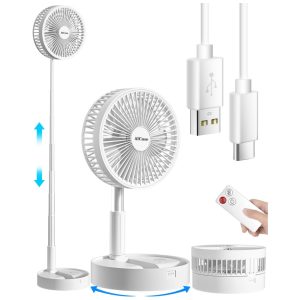 Ventilador de Piso Mesa Portátil Dobrável USB Bateria Recarregável Ajustável 4 Velocidades 110v AICASE Branco