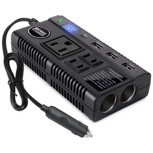 Inversor de Potência 120W DC 12V 24V para AC 3 Tomadas AC 4 Portas USB 110v ANSEE 5823908484 Preto