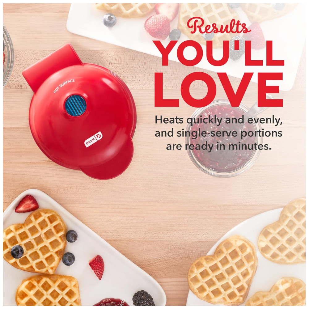 Máquina de Waffle Mini 1 Fatia 110v DASH DMW001HR Vermelho - Imagem 3