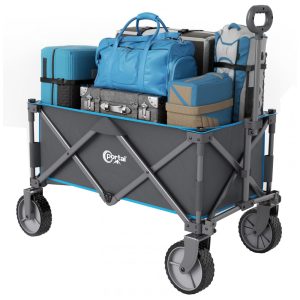 Carrinho Dobrável para Camping e Jardim com Tecido Removível Capacidade 100kg PORTAL Cinza e Azul