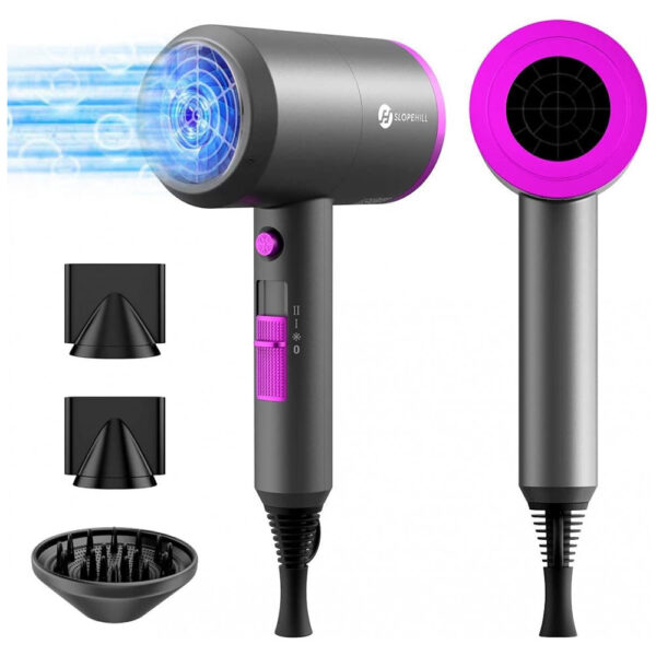 Secador de Cabelo Profissional Ionic slopehill, Potente 1800W Secagem Rápida Baixo Ruído com 2 Bocais Concentradores e 1 Difusor para Casa Salão Viage