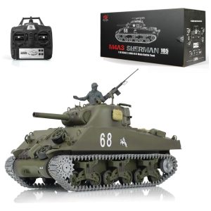 Tanque M4A3 Sherman de Controle Remoto com Trilhos de Metal Torre Giratória Infravermelha para Adultos Wheelfun